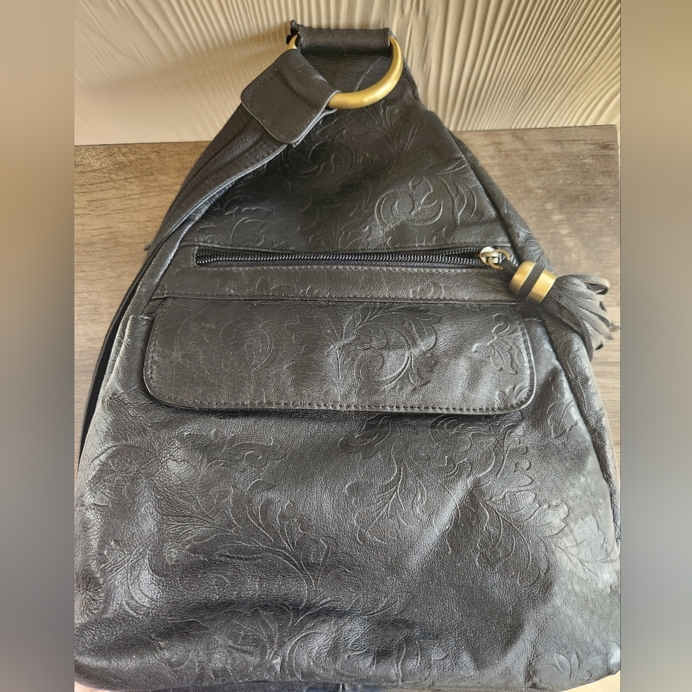 Leather Black Embossed Backpack Bag - Picture 5 of 16